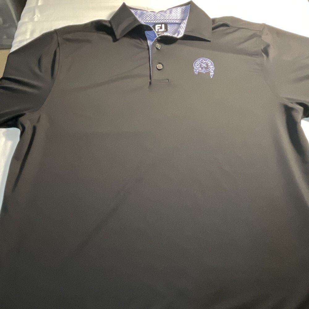 FootJoy Men's Polo Shirt M Black Solid Short Sleeve Collared Button Logo